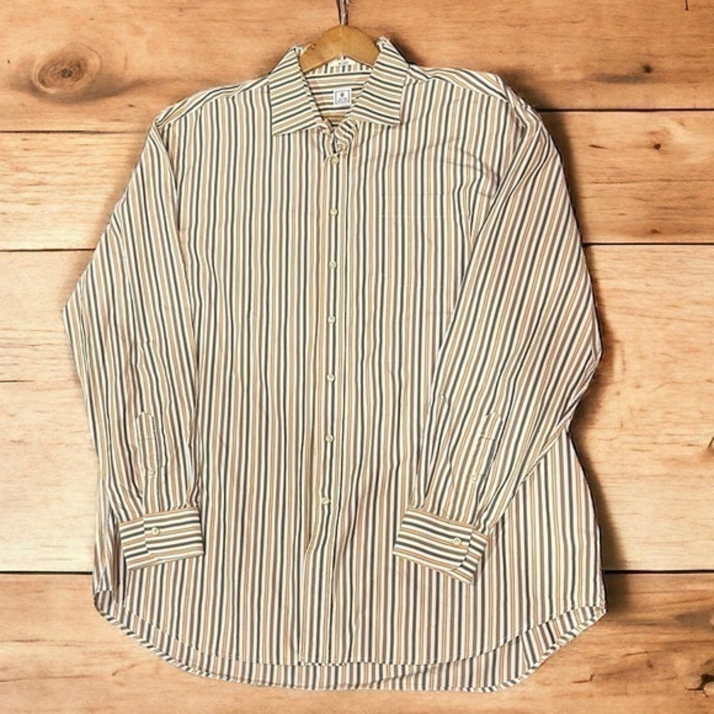 Peter Millar Button Up Shirt - Mens  Size 2XT - Tall - Orange Brown Striped